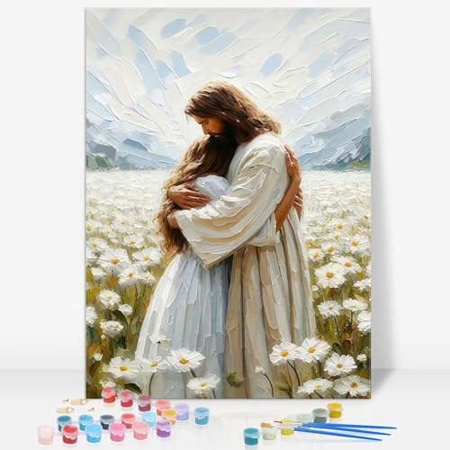 Jesus Paint by Numbers Kit for Adults Framed Canvas 12X16 in, Frameworkless - color: YH02116