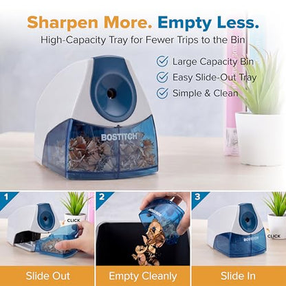 Bostitch Electric Pencil Sharpener for Classroom and Desk, Stall Free, Blue - color: Blue (Pack of 1)