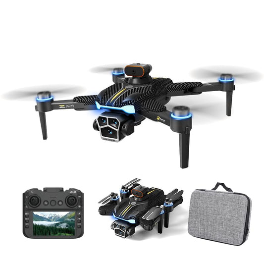 Z104 Foldable Aerial Photography Drone with HD Triple Lens, 5G WiFi FPV Screen Transmitter, 360 All-Round Obstacle Avoidance, Optical Flow Visual Hover Brushless RC Quadcopter, One Key Takeoff/Landing, Intelligent Gesture Follow Drone for Outdoor Travel