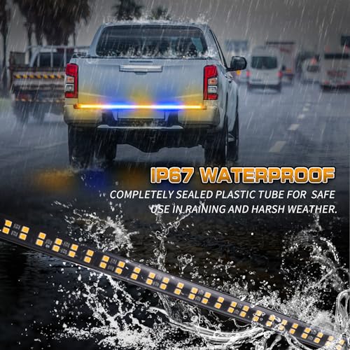 XRIDONSEN 60 inch Tailgate Strobe Lights Strip Amber Blue Emergency Lights - color: Amber/Blue