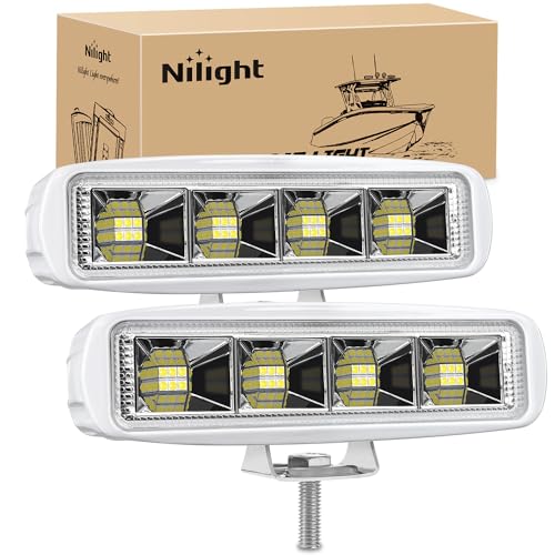 Nilight Marine LED Pods Navigation Lights 2PCS 72W White Flood Beam Ponton Boat Deck Dock Lighting for Night Fishing T-top Stern Yacht Kayak Port Sailboat Trucks Tractors - color: White Lights White House 72W