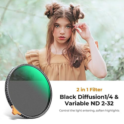 K&F CONCEPT 72mm Black Diffusion 1/4 Effect & Variable ND2-32 Filter in-1 - size: 72mm