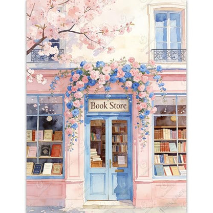 Gamteldot Bookstore Diamond Art Kits for Adults Beginner,Pink Diamond Art - color: Bookstore