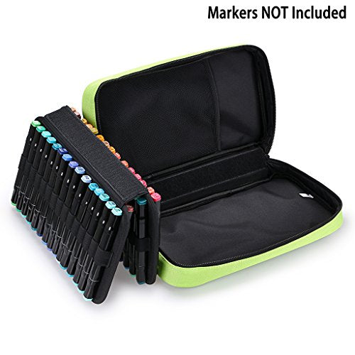 BTSKY Art Marker Carrying Case Lipstick Organizer-60 Slots Canvas Zippered - color: Green