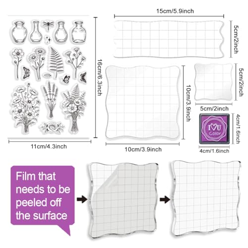 6Pcs Wildflower Clear Stamps for Card Making, 20 Ink Pad - style: 29Pcs Wildflower Clear Stamps