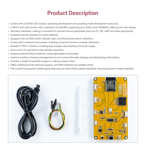 Hosyond 4.0'' 320x480 Touch Screen with ESP32-32E ESP32 Display with WiFi+BT, ST7796S Driver LCD TFT Screen Module for Arduino IoT - size: 4.0"
