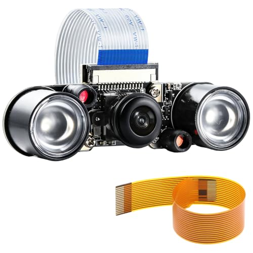 5MP OV5647 Sensor for Raspberry Pi Camera Module Night Vision with IR LED Light 1080P Video Webcam Wide Angle 130°FOV Adjustable Focus Compatible with Raspberry Pi 5 / 4B / 3B+ / 3B / Zero