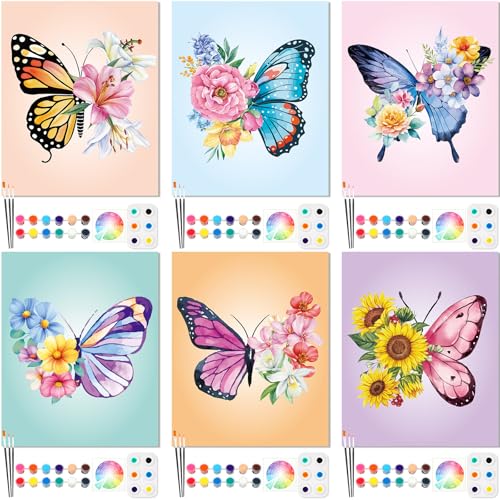 Dinifee 6 Pack Pre Drawn Canvas 8x10 Paint Kit for Adults, Butterfly - style: Butterfly