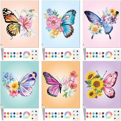 Dinifee 6 Pack Pre Drawn Canvas 8x10 Paint Kit for Adults, Butterfly - style: Butterfly