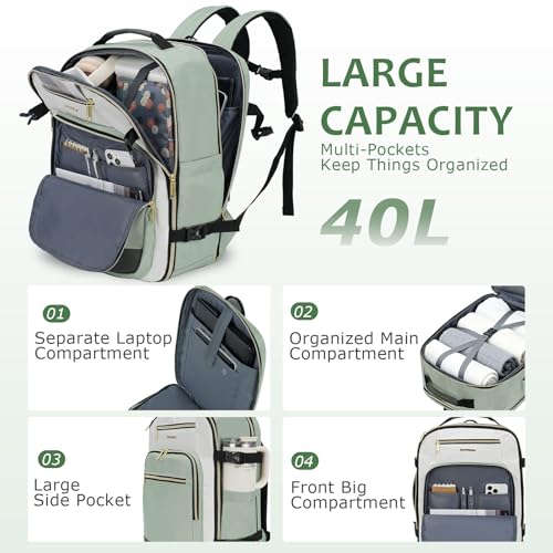 EMPSIGN 40L Travel Backpack for Women & Men - color: Beige/Light Green/Army Green