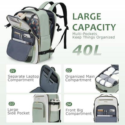 EMPSIGN 40L Travel Backpack for Women & Men - color: Beige/Light Green/Army Green