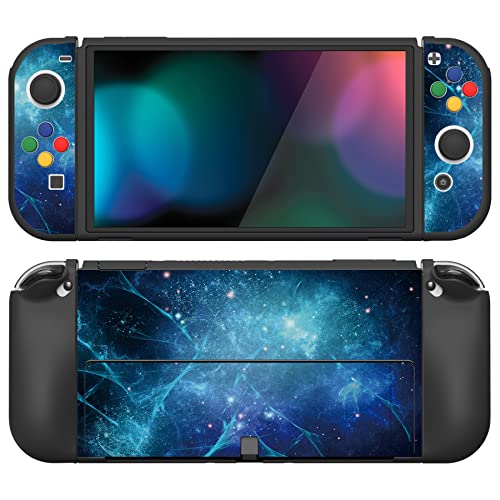 PlayVital ZealProtect Soft Protective Case for Nintendo Switch OLED, Flexible Protector Joycon Grip Cover for Nintendo Switch OLED with Thumb Grip Caps & ABXY Direction Button Caps - Blue Nebula - color: Blue Nebula
