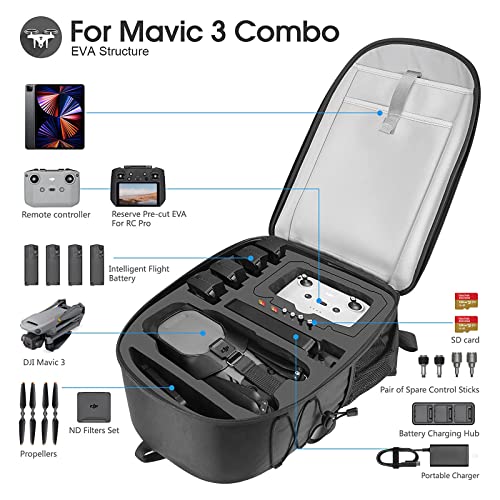 Smatree Professional Backpack for DJI Mavic 3/Mavic 3 Classic/3E/3T Combo - color: Black- For Mavic 3