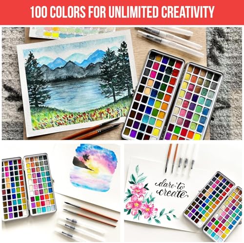 Premium Watercolor Paint Set Bundle with 100 Vibrant Colors for Adults - color: Large Set