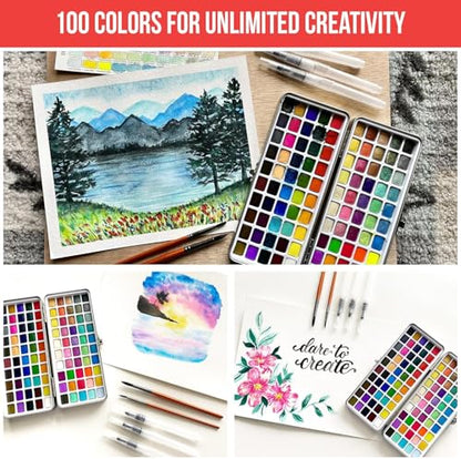Premium Watercolor Paint Set Bundle with 100 Vibrant Colors for Adults - color: Large Set