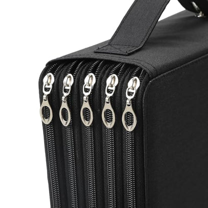 Canvas 250 Slots Pencil Case 5-Layer Zipped Holder w/Handle - color: Black, size: 250