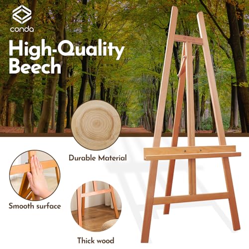 Heavy Duty A-Frame Wood Easel Stand - Adjustable Studio Easel Holds Large Canvas, Mirror, Wedding Sign Up to 90 Inches, Floor Display Easel for Artists & Events, Natural Beechwood - color: BeechWood
