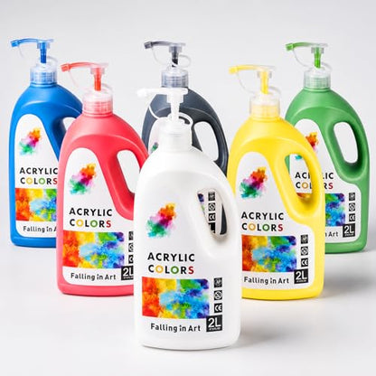 Falling in Art Large Bulk 67.6 Oz Acrylic Paint Set, Non-Toxic, 6-Color - color: 6 Color Set