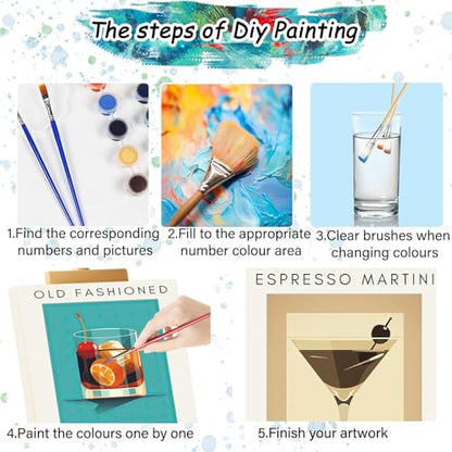 4 Pack Small Framed Paint by Numbers Kit for Adults Beginner 8x12 Inch - color: Cocktail