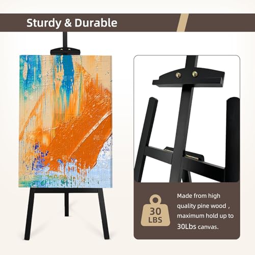Adjustable Black Pine Wooden Painting Easel, Art Easel Stand - color: Black
