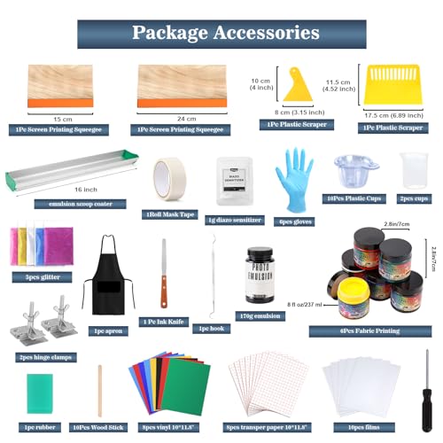 Pllieay 73 Pieces Screen Printing Kits, All-in-One Silk Screen Printing Kit, Screen Print Supplies Includes UV LED Exposure Screen Printing Light