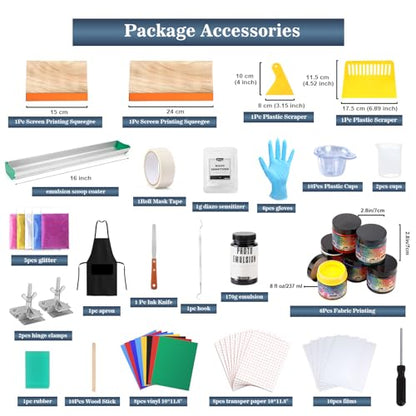Pllieay 73 Pieces Screen Printing Kits, All-in-One Silk Screen Printing Kit, Screen Print Supplies Includes UV LED Exposure Screen Printing Light