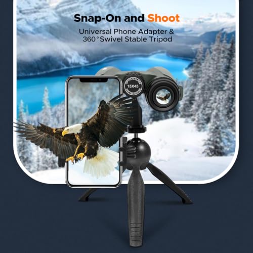 Adorrgon 15x45 High Powered Binoculars for Adults, Phone Adapter and Tripod - size: 15x45