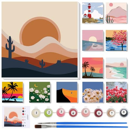 Nezyo 12 Sets Paint by Numbers Kit with Frame for Adults, Acrylic 8x8 Inch - style: Summer