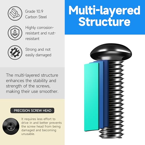 159 Pieces M6 Screw, Button Head Socket Cap Metric Screws Assortment Kit, Grade 10.9 Carbon Steel M6 Bolts and Washers/Nuts/Hex Wrenches, Black Oxided by Marysino - size: 159Pcs M6