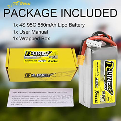 Tattu 850mAh 4s 95C 14.8V R-Line Lipo Battery Pack with XT30 Plug - size: 1 Pcs