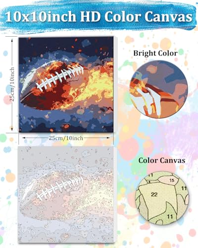 TOCARE Framed Paint by Numbers Kit for Adults Beginner & Kids Ages 8-12, American Football Paint by Number with Frame, Football Sports Paint by Number Kits Canvas Framed (10x10 Inch, Without Easel) - color: TC-F-214
