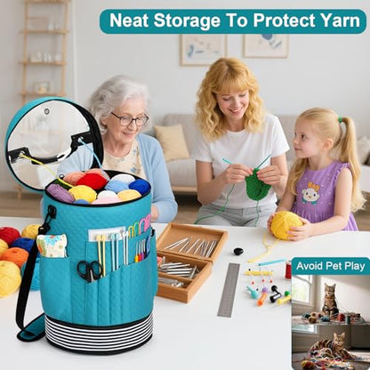 Crochet Yarn Knitting Bag 3PCS Expandable Large Yarn Storage Organizer Bag - color: Blue