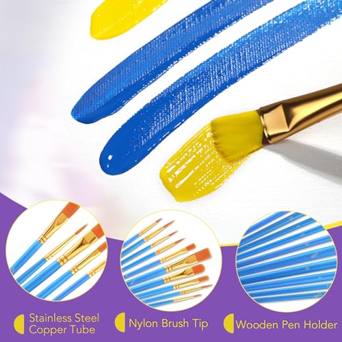 AROIC Acrylic Paint Brush Set, 12pack/120pcs Nylon Hair Paint Brushes - size: 120pcs-blue