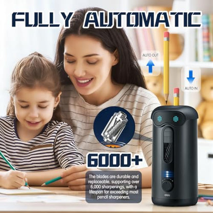 deli Electric Pencil Sharpener, Fully Automatic Pencil Sharpener, Black - color: Black