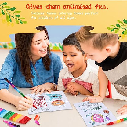 BenLouis 24 Summer Mini Coloring Books with 24 Crayons for Kids Bulk - style: Summer