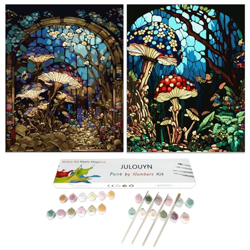 JULOUYN 2 Pack Mushrooms Paint by Numbers Kit for Adults,16x20 in - color: Mushroom