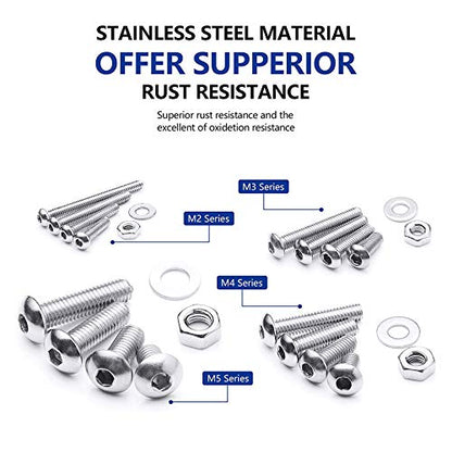 NINDEJIN 880 PCS M2 M3 M4 M5 Hex Socket Button Head Screws Bolts Nuts Kit - size: 880 Hex Round Head Socket Screws Nuts