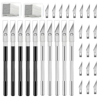 10 PCS Exacto Knife with 20 PCS Spare Sharp Blades, Profession Craft Hobby Knives for DIY, Art, Cutting, Modeling, Scrapbooking and Stencil(Black and Sliver) - color: Black and Sliver