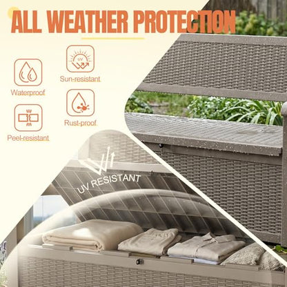 Storage Bench Outdoor Deck Box, 100 Gallon Lockable Patio Furniture, Grey