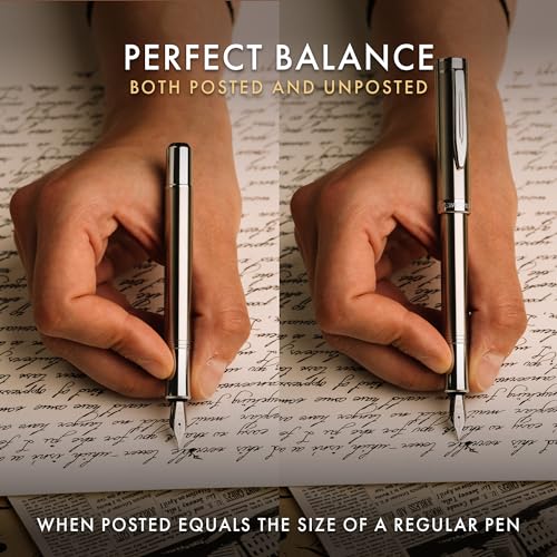 Wordsworth & Black Mini Pocket Fountain Pen for Writing, Medium Nib, Silver - color: Silver Chrome
