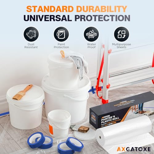 Axgatoxe Plastic Drop Cloth for Painting, Painter's Plastic Sheeting & Tarp - size: 400' Length x 9' Width