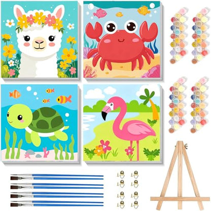 Gemozaic 4 Pack Paint by Numbers Kit for Kids Age 4-12 with Frame and Easel - color: BKH2026-BKH2029