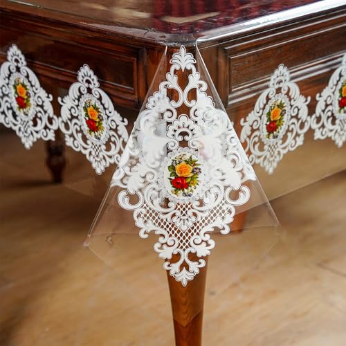 ARTABLE Clear Vinyl Tablecloth Lace Floral Print Wipeable 52 x 70 Inch - color: Lace-1, size: 70" x 52" (Rectangular)