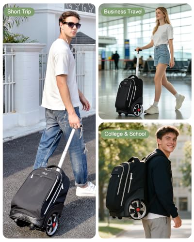 NEW TILAMI 19 Inch Rolling Backpack for School Stair-Climbing Big Wheel - color: Black