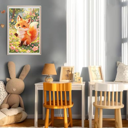 HITO Fox Paint by Numbers Kit for Kids with Frame Easel 8x12 inch - color: Spring Meadow Fox
