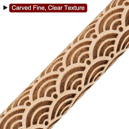 HARFINGTON Wood Clay Roller 4" Water Wave Pattern Rolling Pins Wood Rollers Pottery Tools Wood Grain Texture Rollers for Clay Baking Dough Playdough DIY - style: Water Wave