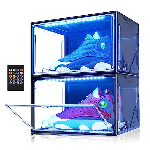 Oltraman LED Smart Shoe Boxes Display Case, Stackable Storage Organizers - color: Black