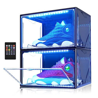Oltraman LED Smart Shoe Boxes Display Case, Stackable Storage Organizers - color: Black