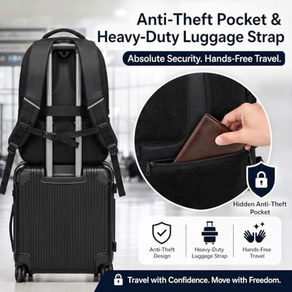 Amovee Business Laptop Backpack,17 Inch Travel Work Bag for Men Black - color: Black