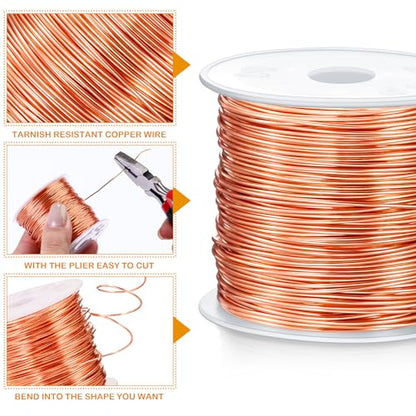 Funrous 5 Rolls Copper Wire 18 20 22 24 26 Gauge with Pliers,Copper - color: Copper